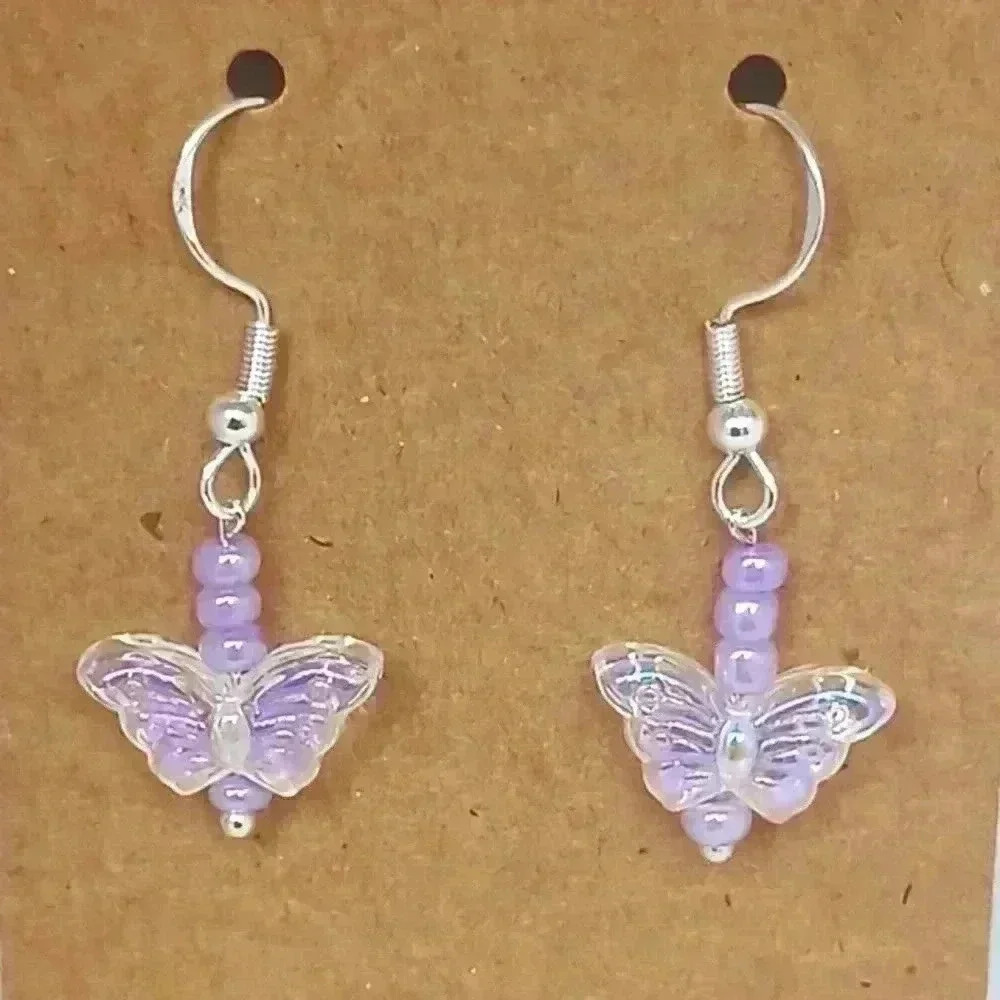 Iridescent purple butterfly 925 silver earrings - Picture 1 of 4